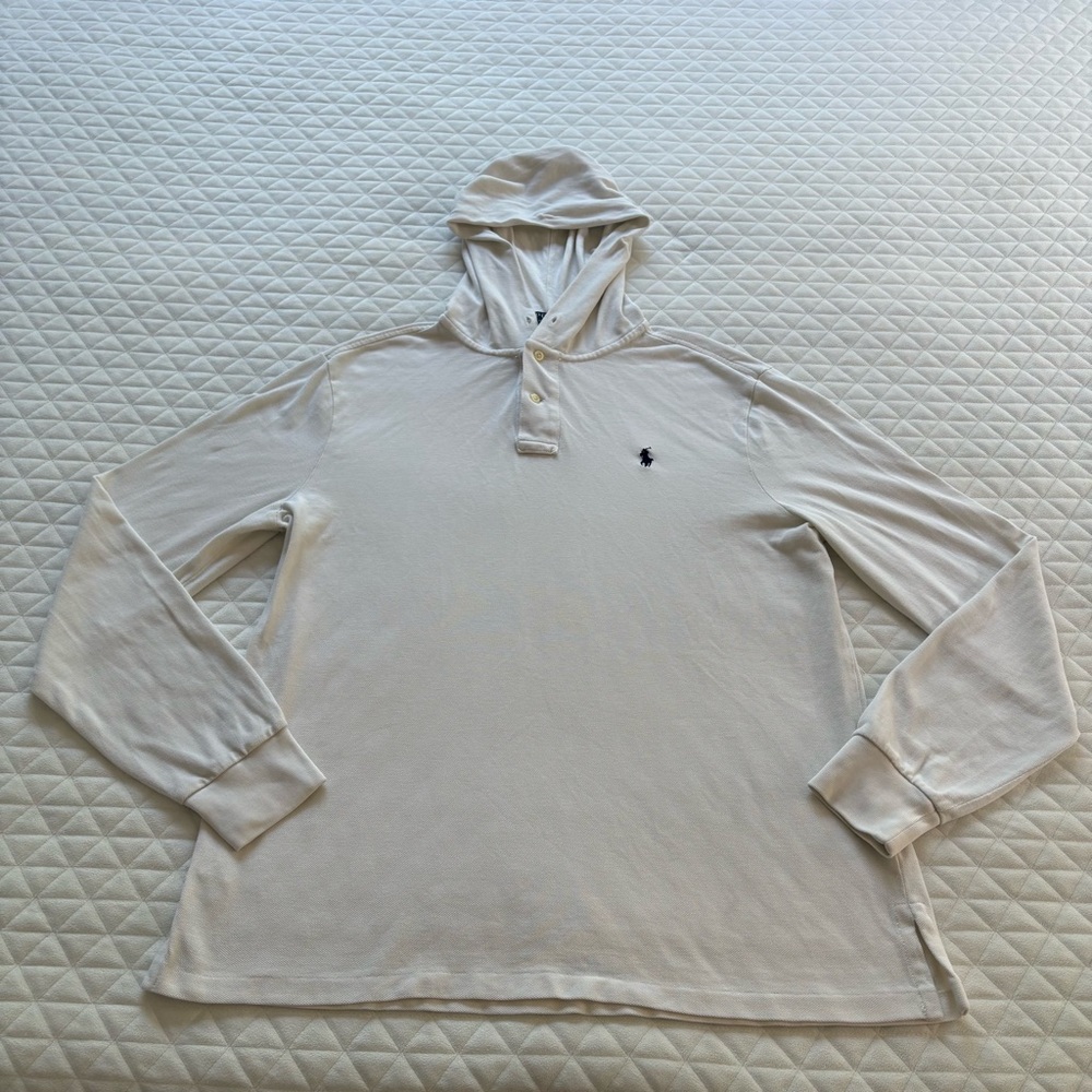 POLO RALPH LAUREN LIGHTWEIGHT WHITE COTTON PULLOVER HOODIE LONG SLEEVE SIZE L